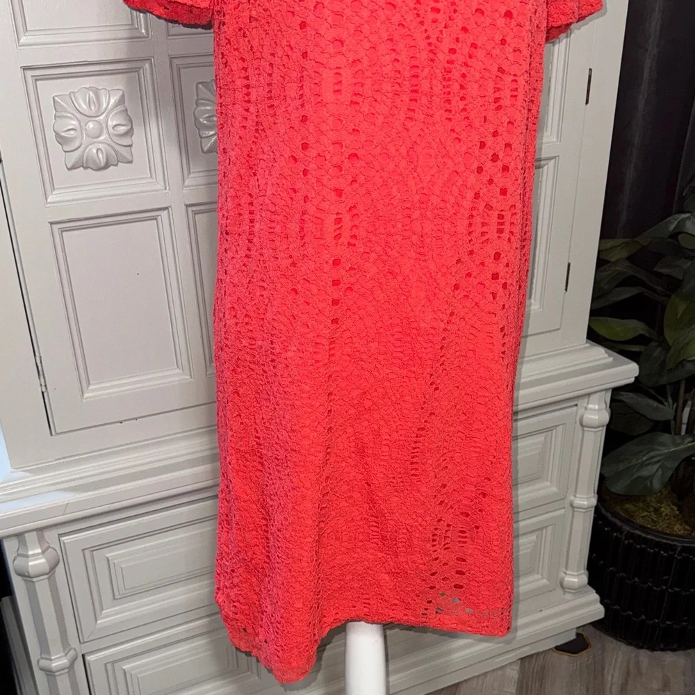 J. Crew Orange Lace Short Sleeve Dress Size 8